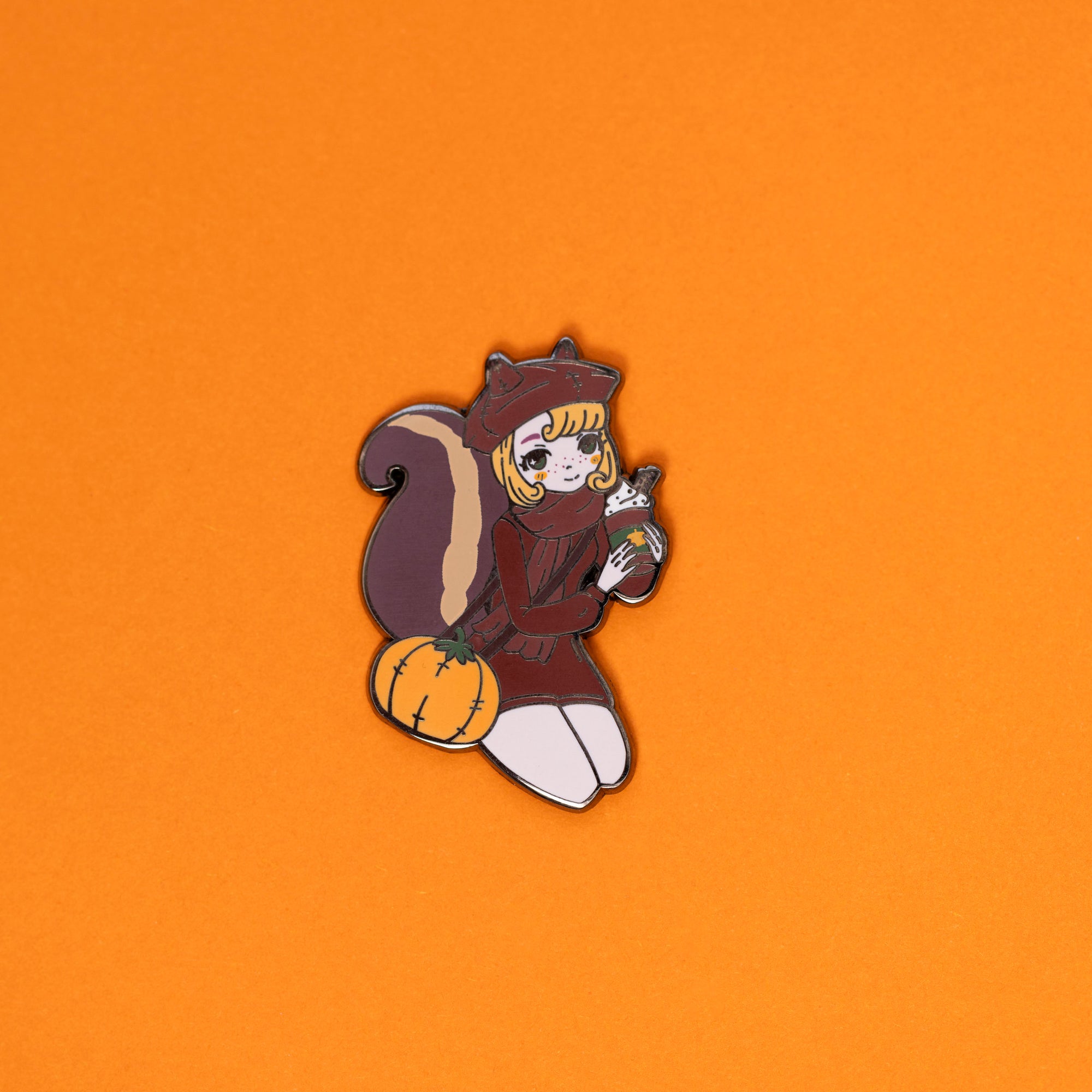 Pumpkin Spice Latte Squirrel Enamel Pin