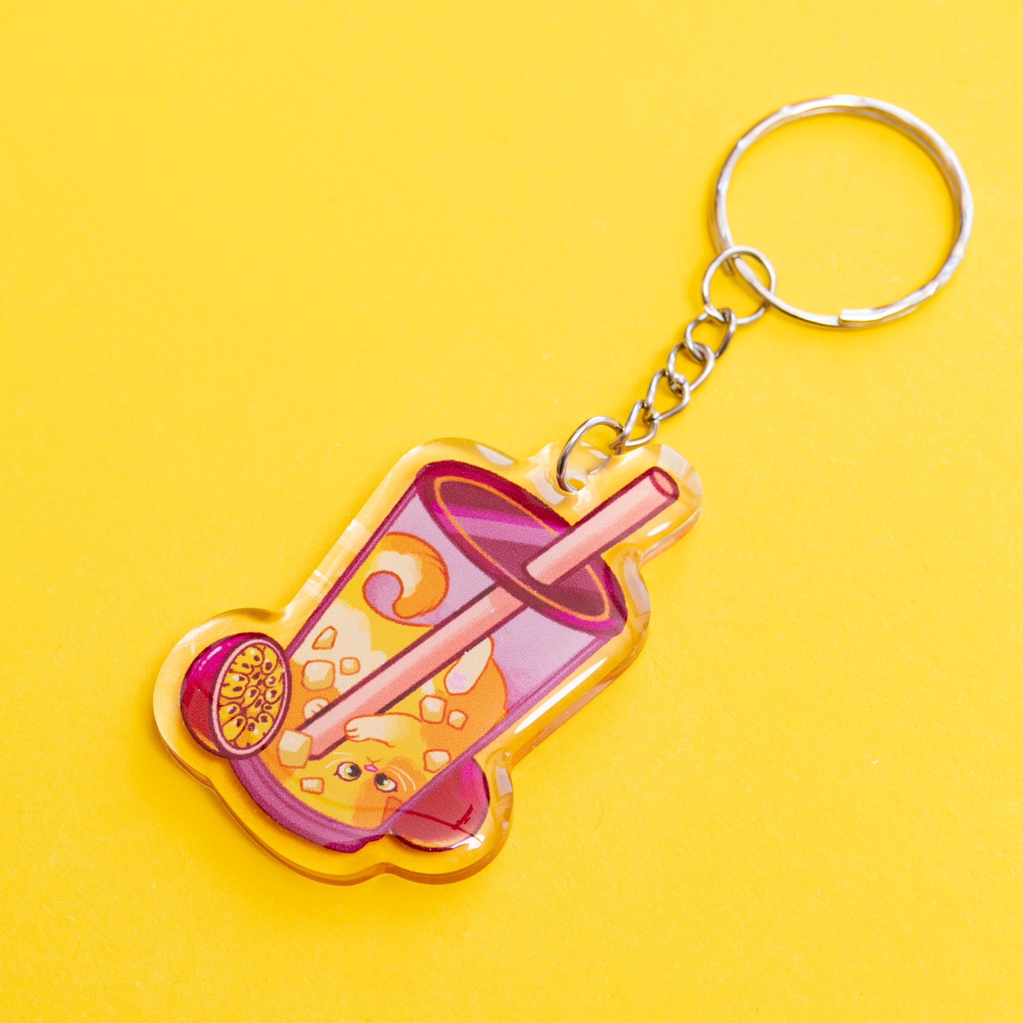 passionfruit tea cat boba keychain