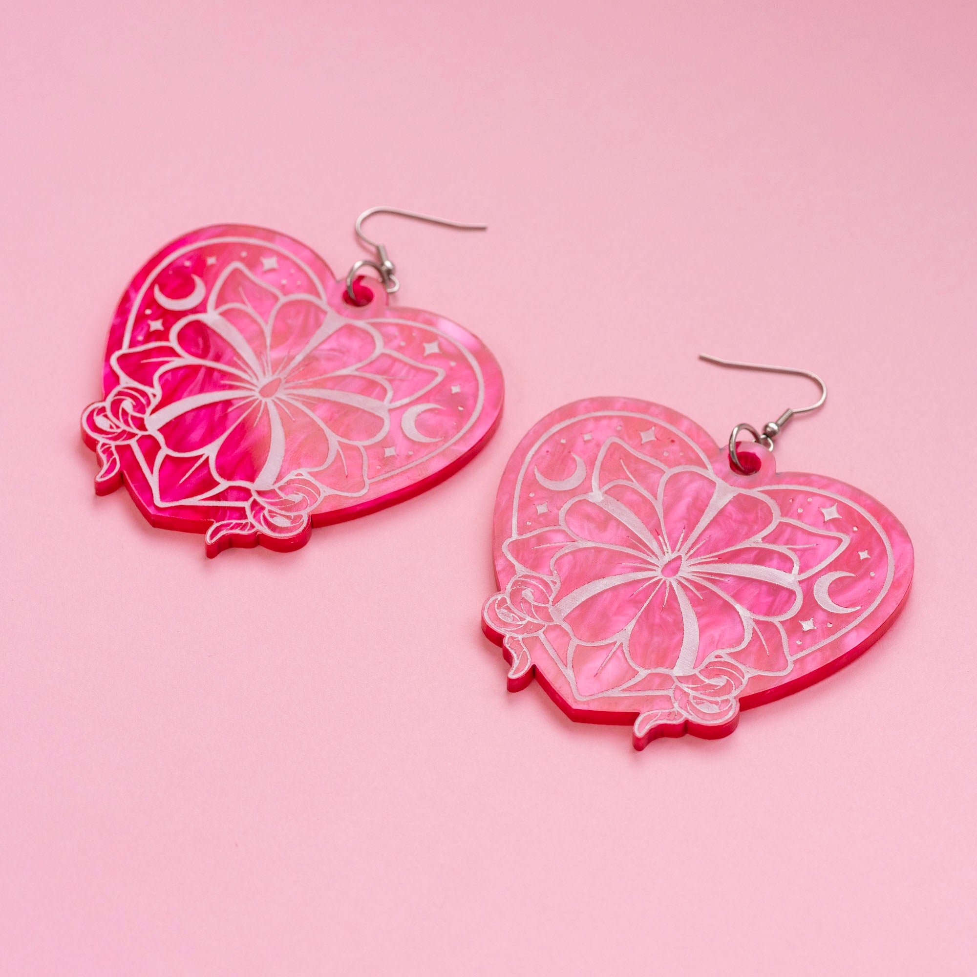 Wylde Flowers Moonflower Acrylic Earrings - Hot Pink