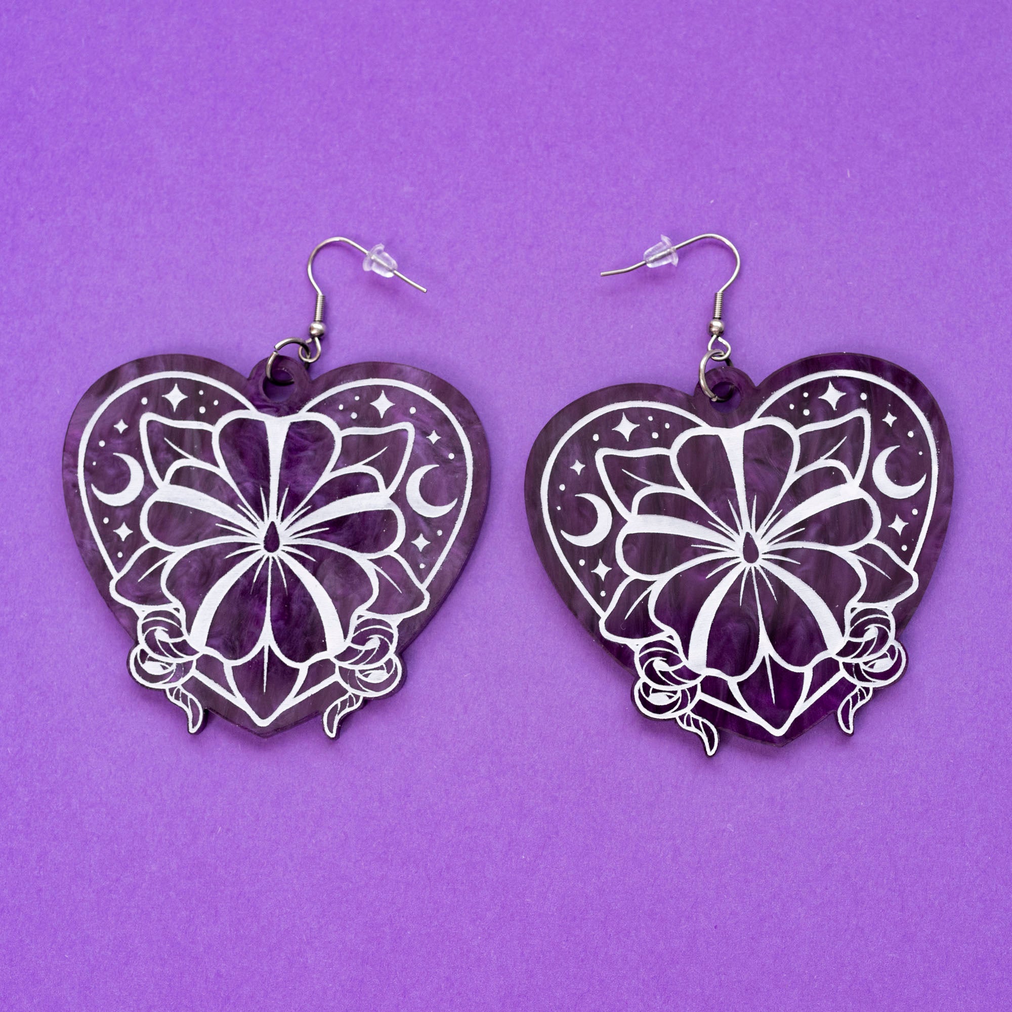 Wylde Flowers Moonflower Acrylic Earrings - Deep Purple